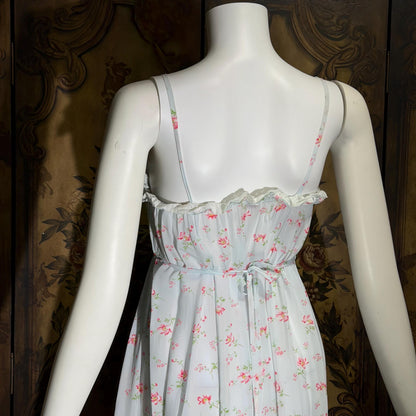 by IRIS, 1940s vintage Nightgown slip dress, Sylvia Pedlar, Babydoll floral print Lingerie dress
