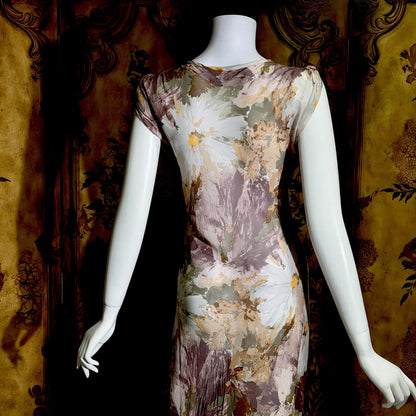 CAROL PERETZ Vintage evening cocktail dress, 1990s Sheer Floral Silk Slip Dress