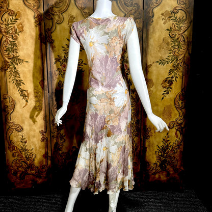 CAROL PERETZ Vintage evening cocktail dress, 1990s Sheer Floral Silk Slip Dress