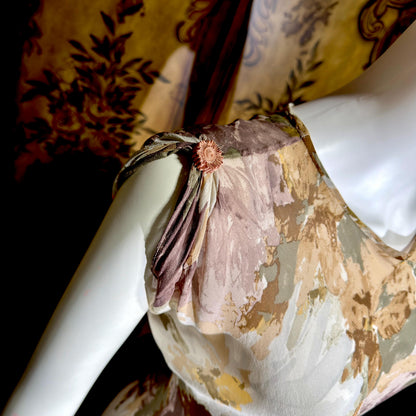 CAROL PERETZ Vintage evening cocktail dress, 1990s Sheer Floral Silk Slip Dress