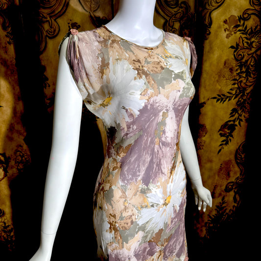 CAROL PERETZ Vintage evening cocktail dress, 1990s Sheer Floral Silk Slip Dress