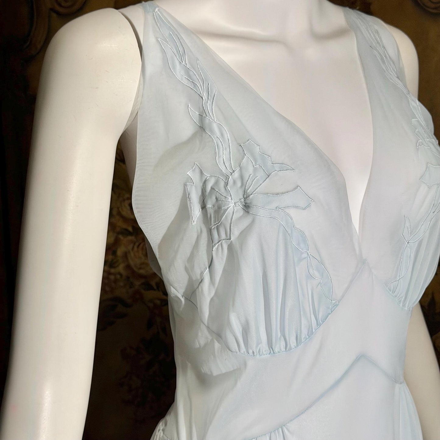 MONDAINE vintage 1940s Nightgown Slip Dress, powder blue nylon lingerie dress