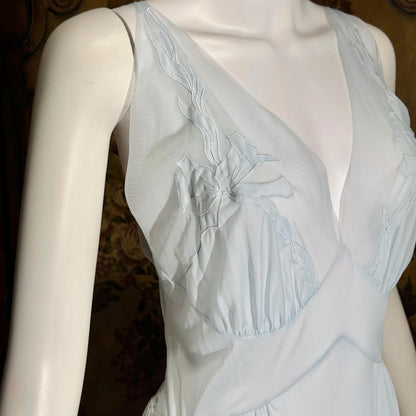 MONDAINE vintage 1940s Nightgown Slip Dress, powder blue nylon lingerie dress