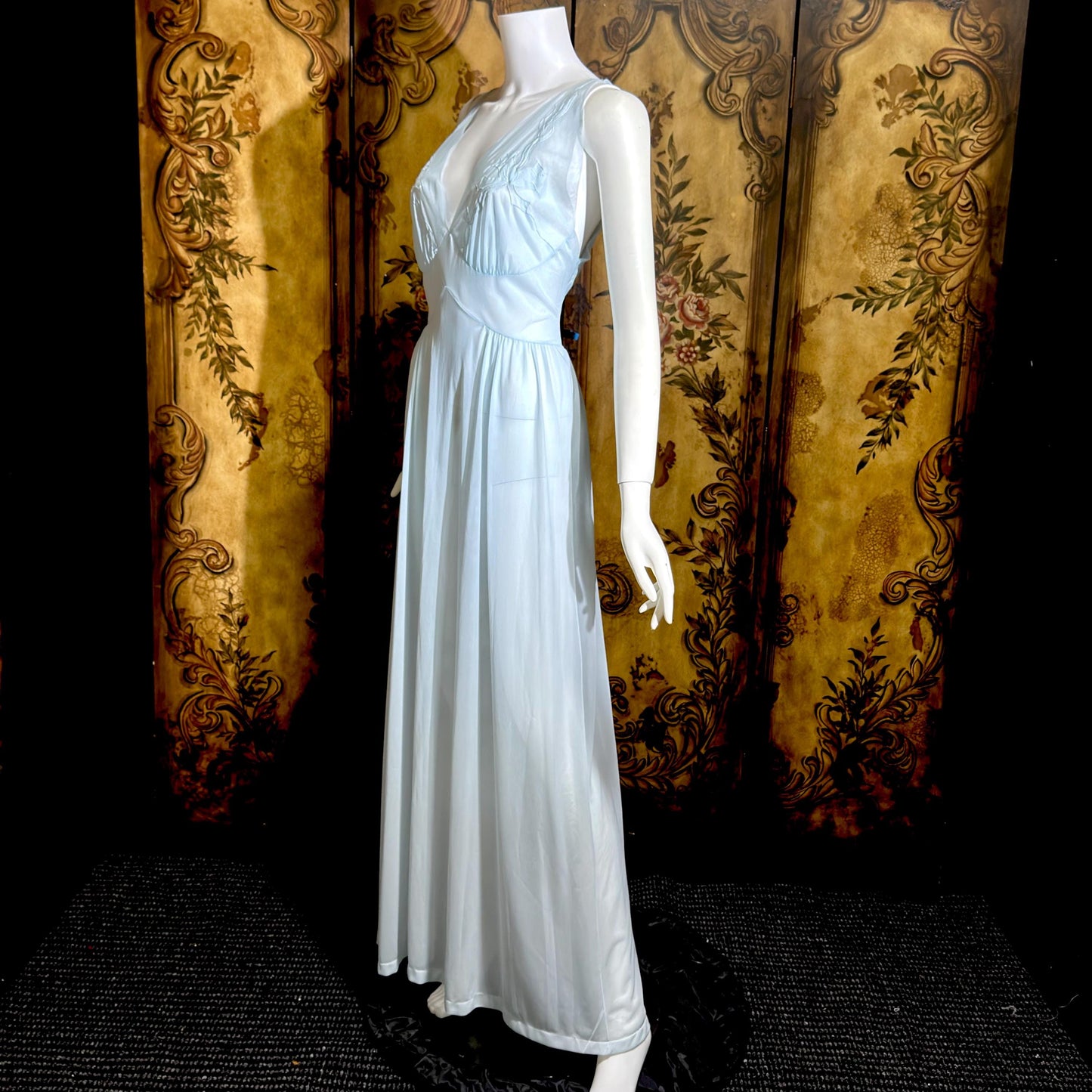 MONDAINE vintage 1940s Nightgown Slip Dress, powder blue nylon lingerie dress