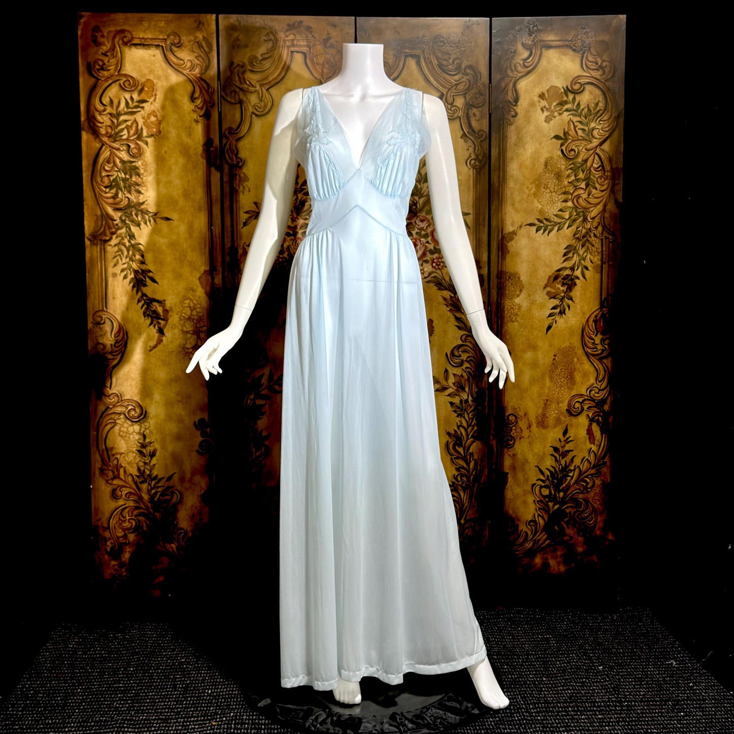 MONDAINE vintage 1940s Nightgown Slip Dress, powder blue nylon lingerie dress