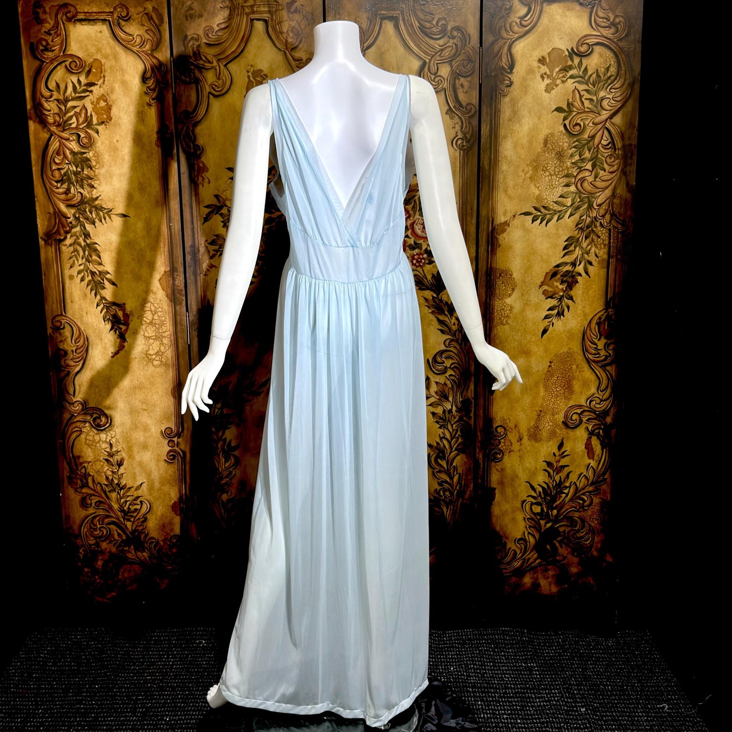 MONDAINE vintage 1940s Nightgown Slip Dress, powder blue nylon lingerie dress