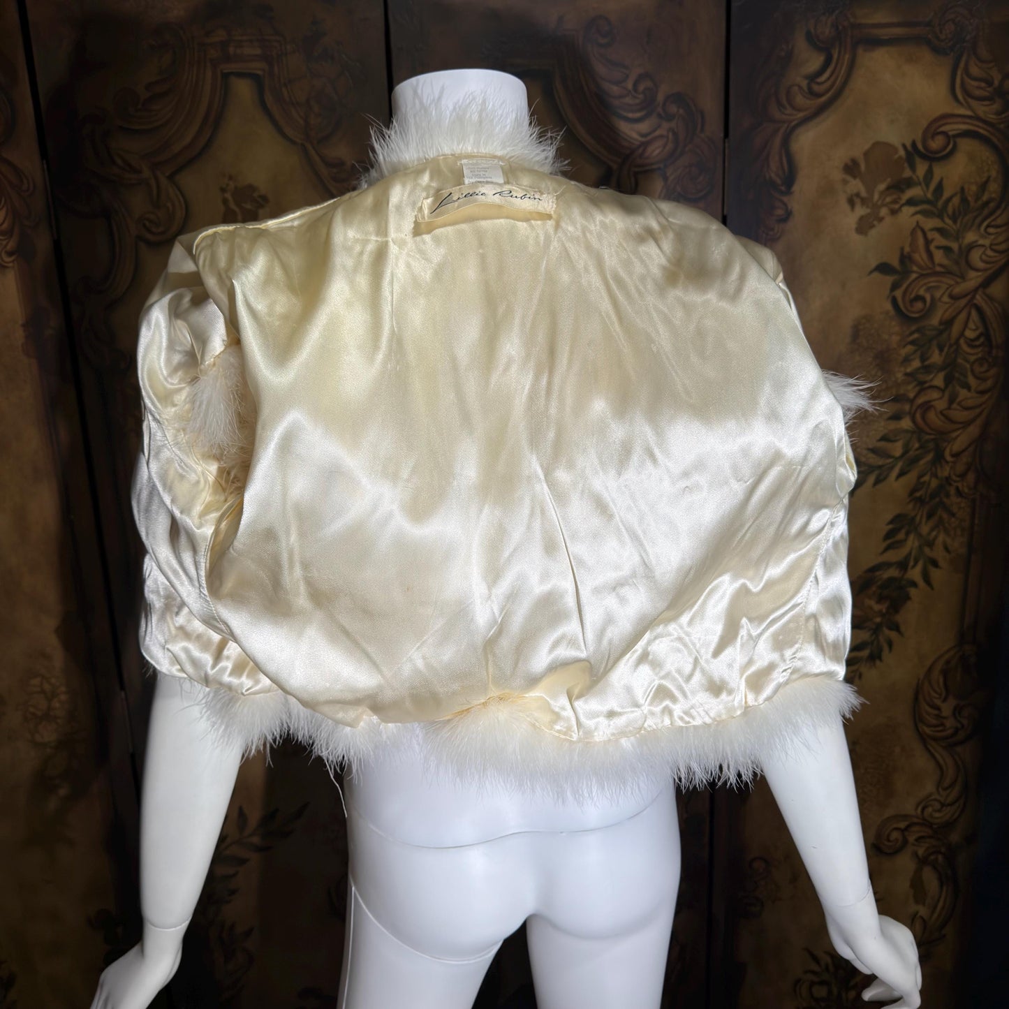 LILLIE RUBIN Vintage Marabou Feather Cropped Jacket, 1980s Snowy White Bridal Wedding Evening Topper