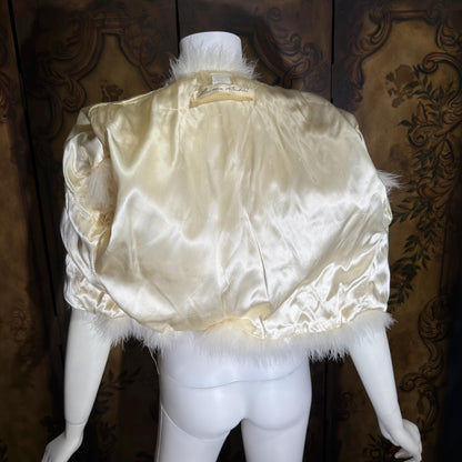 LILLIE RUBIN Vintage Marabou Feather Cropped Jacket, 1980s Snowy White Bridal Wedding Evening Topper