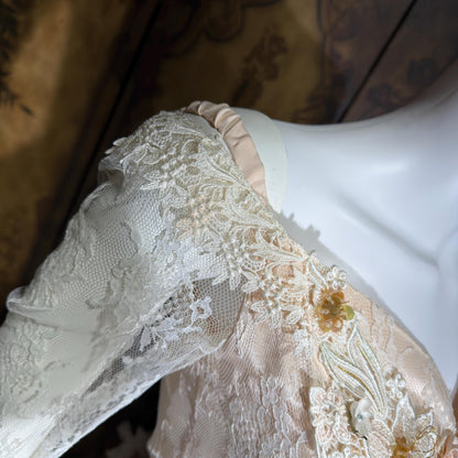 COUNTRY ELEGANCE vintage 1970s wedding dress gown,  Susan Lane Boho white lace long sleeve dress