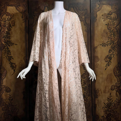 GLYDONS Vintage dressing gown robe, 1960s angel sleeve pink lace duster