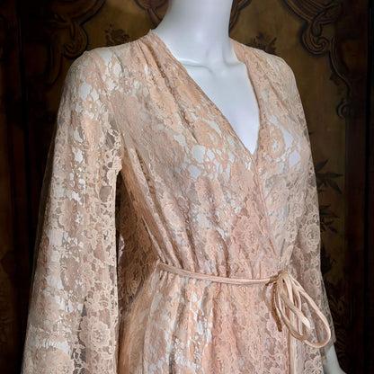 GLYDONS Vintage dressing gown robe, 1960s angel sleeve pink lace duster