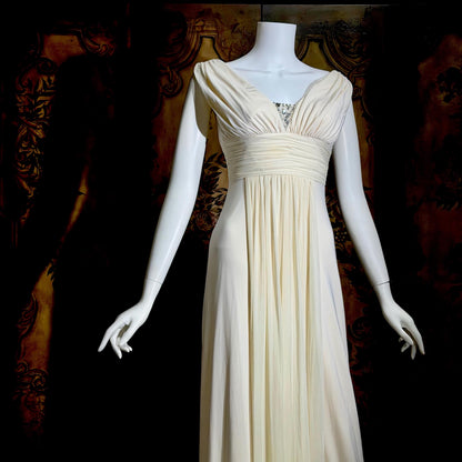 1990s vintage wedding dress gown, Grecian Goddess white jersey knit gown