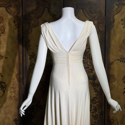 1990s vintage wedding dress gown, Grecian Goddess white jersey knit gown