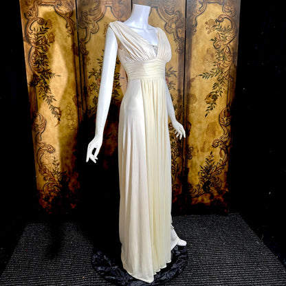 1990s vintage wedding dress gown, Grecian Goddess white jersey knit gown