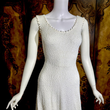 1960s Vintage crochet knit dress, white maxi bodycon evening party dress, stretchy
