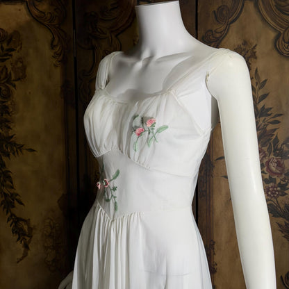 VANITY FAIR vintage 1950s peignoir slip dress set, frothy white nylon bridal nightgown robe set