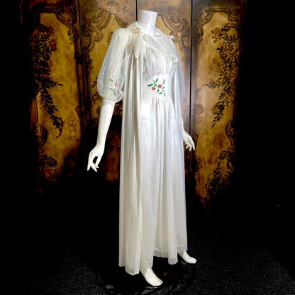 VANITY FAIR vintage 1950s peignoir slip dress set, frothy white nylon bridal nightgown robe set