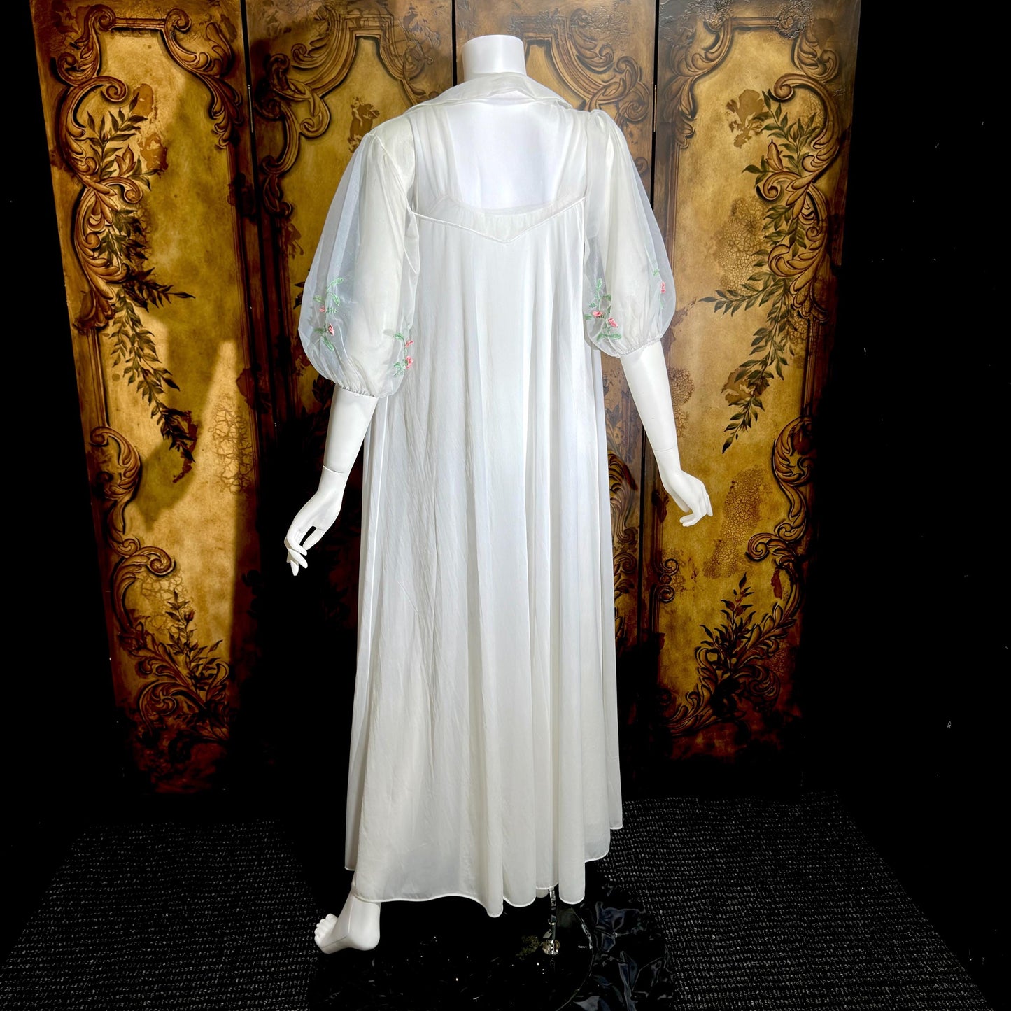 VANITY FAIR vintage 1950s peignoir slip dress set, frothy white nylon bridal nightgown robe set