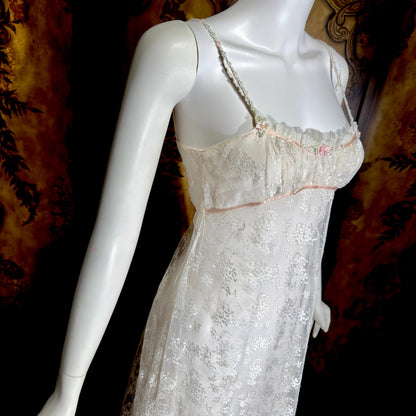 JONQUIL vintage nightgown slip dress, 1990s NEIMAN MARCUS white lace bridal wedding lingerie gown