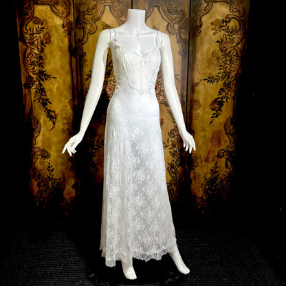 CLAIRE PETTIBONE vintage Y2K nightgown slip dress, snowy white lace bridal wedding lingerie gown