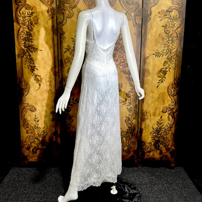 CLAIRE PETTIBONE vintage Y2K nightgown slip dress, snowy white lace bridal wedding lingerie gown