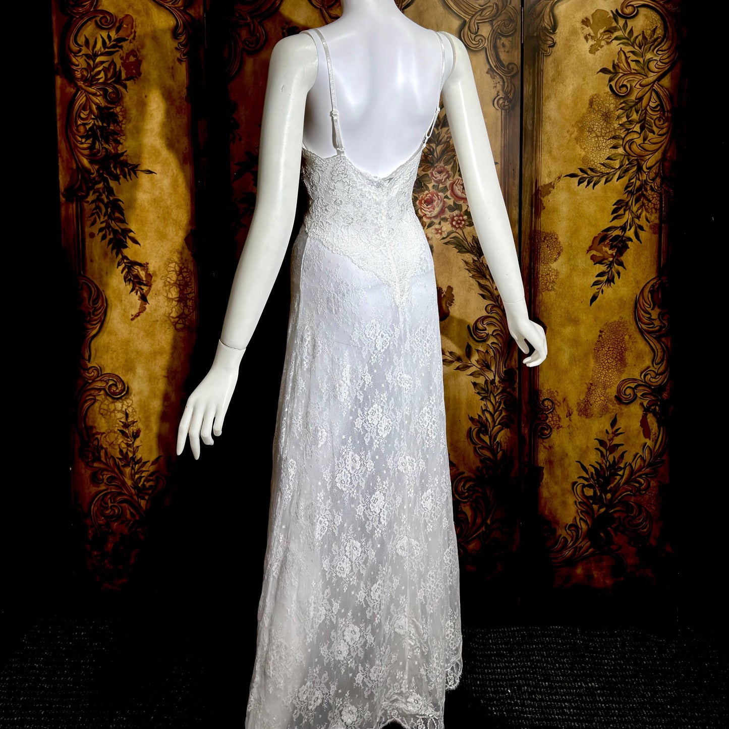 CLAIRE PETTIBONE vintage Y2K nightgown slip dress, snowy white lace bridal wedding lingerie gown