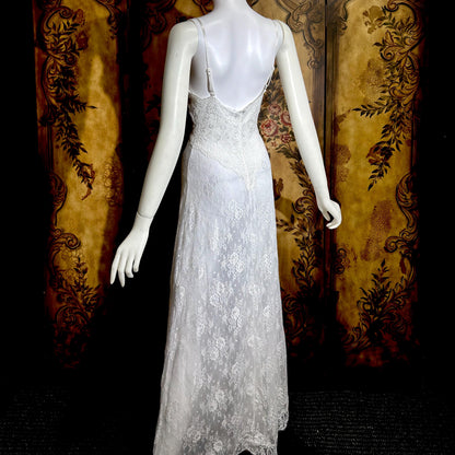 CLAIRE PETTIBONE vintage Y2K nightgown slip dress, snowy white lace bridal wedding lingerie gown