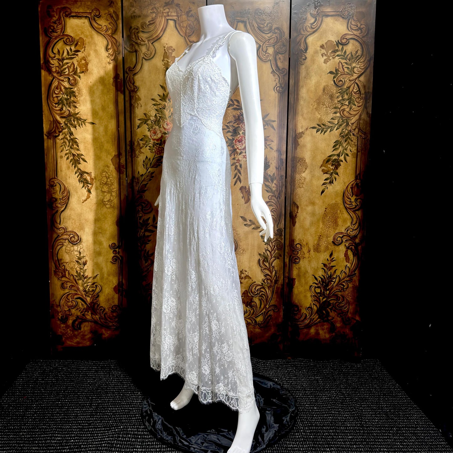 CLAIRE PETTIBONE vintage Y2K nightgown slip dress, snowy white lace bridal wedding lingerie gown