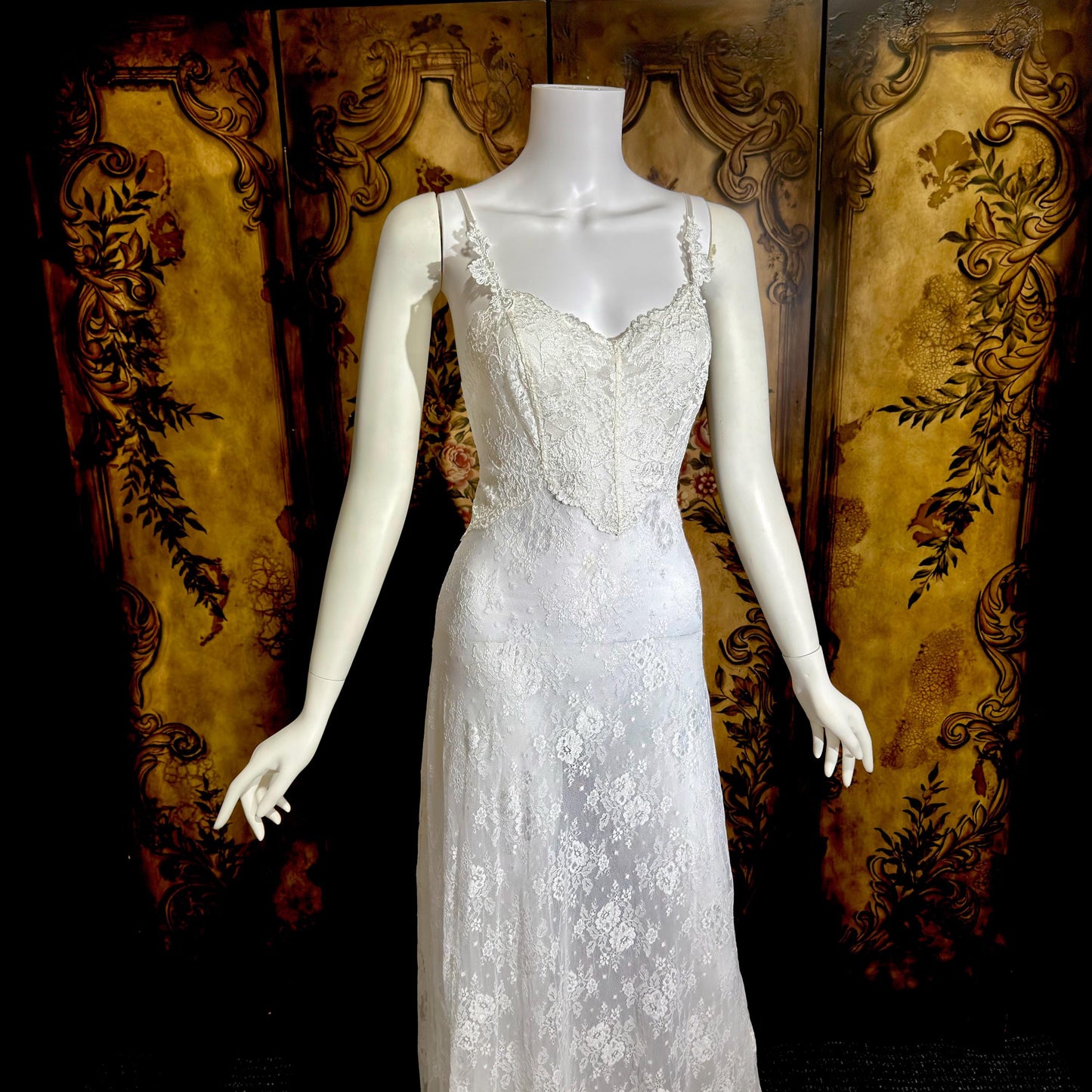 CLAIRE PETTIBONE vintage Y2K nightgown slip dress, snowy white lace bridal wedding lingerie gown