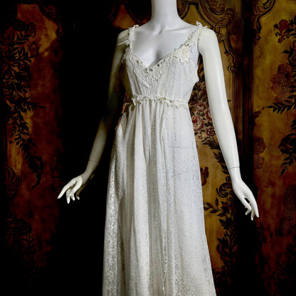 CLAIRE PETTIBONE vintage Y2K nightgown slip dress, snowy white lace bridal wedding lingerie gown