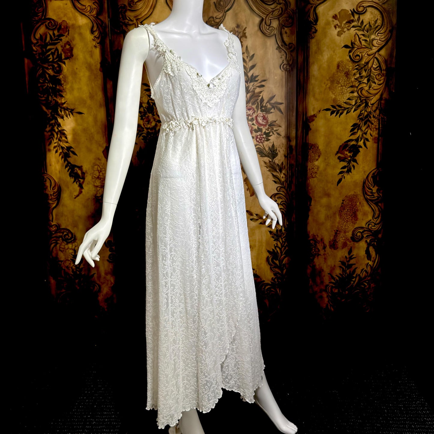 CLAIRE PETTIBONE vintage Y2K nightgown slip dress, snowy white lace bridal wedding lingerie gown