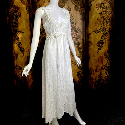 CLAIRE PETTIBONE vintage Y2K nightgown slip dress, snowy white lace bridal wedding lingerie gown