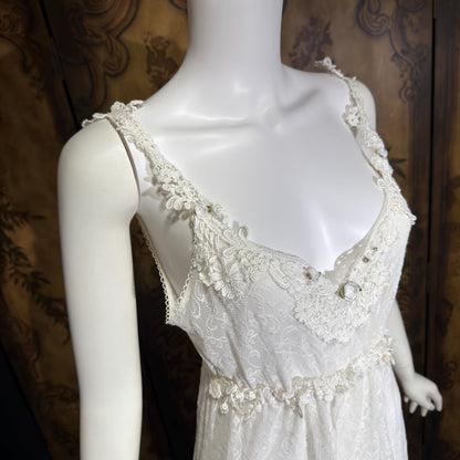 CLAIRE PETTIBONE vintage Y2K nightgown slip dress, snowy white lace bridal wedding lingerie gown