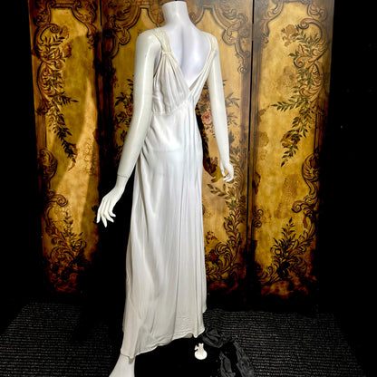 LAROS vintage 1940s nightgown slip dress, white bias cut rayon lingerie dress