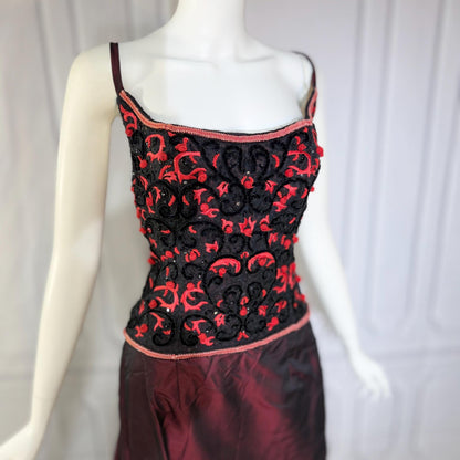 HAROLD CLARK Vintage evening dress gown, 1980s Black Red Ball gown
