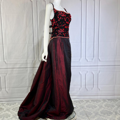 HAROLD CLARK Vintage evening dress gown, 1980s Black Red Ball gown
