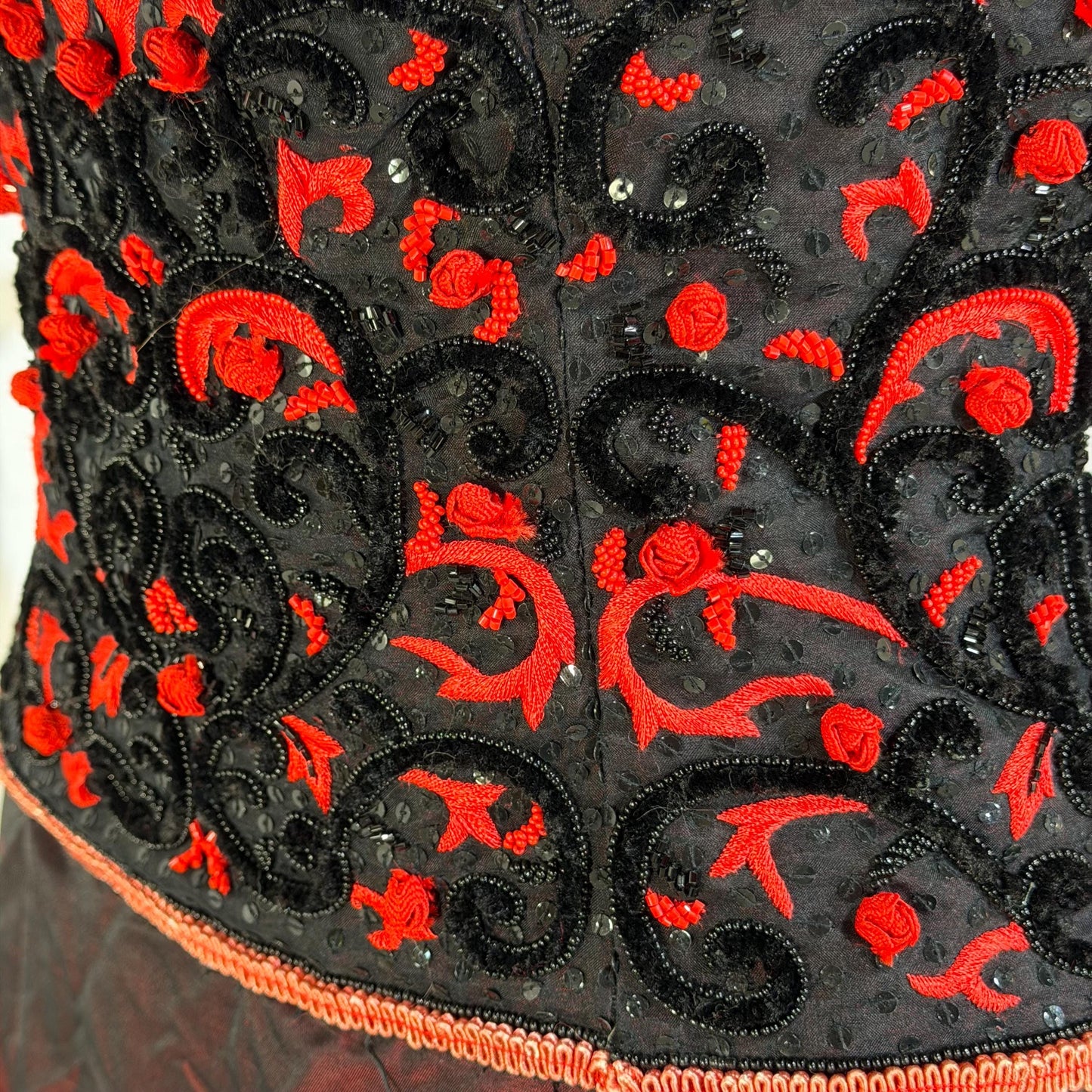 HAROLD CLARK Vintage evening dress gown, 1980s Black Red Ball gown