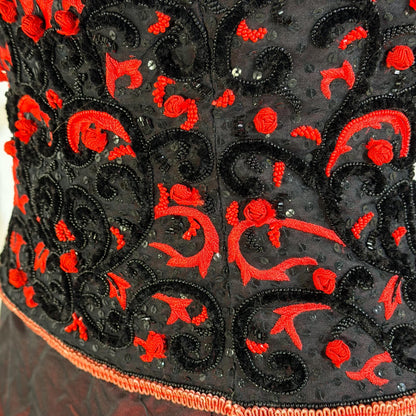 HAROLD CLARK Vintage evening dress gown, 1980s Black Red Ball gown