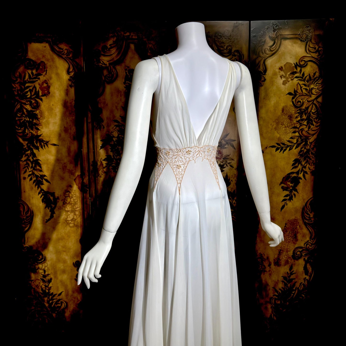 ROGERS vintage 1950s nightgown slip dress, white gold goddess lingerie gown
