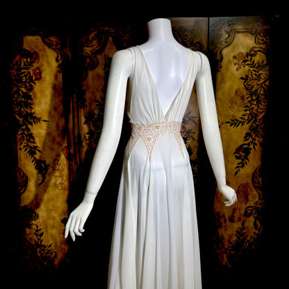 ROGERS vintage 1950s nightgown slip dress, white gold goddess lingerie gown