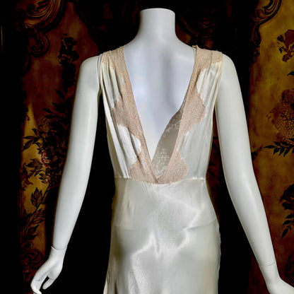 1930s vintage Nightgown slip dress, pearly white liquid satin bias cut lingerie dress