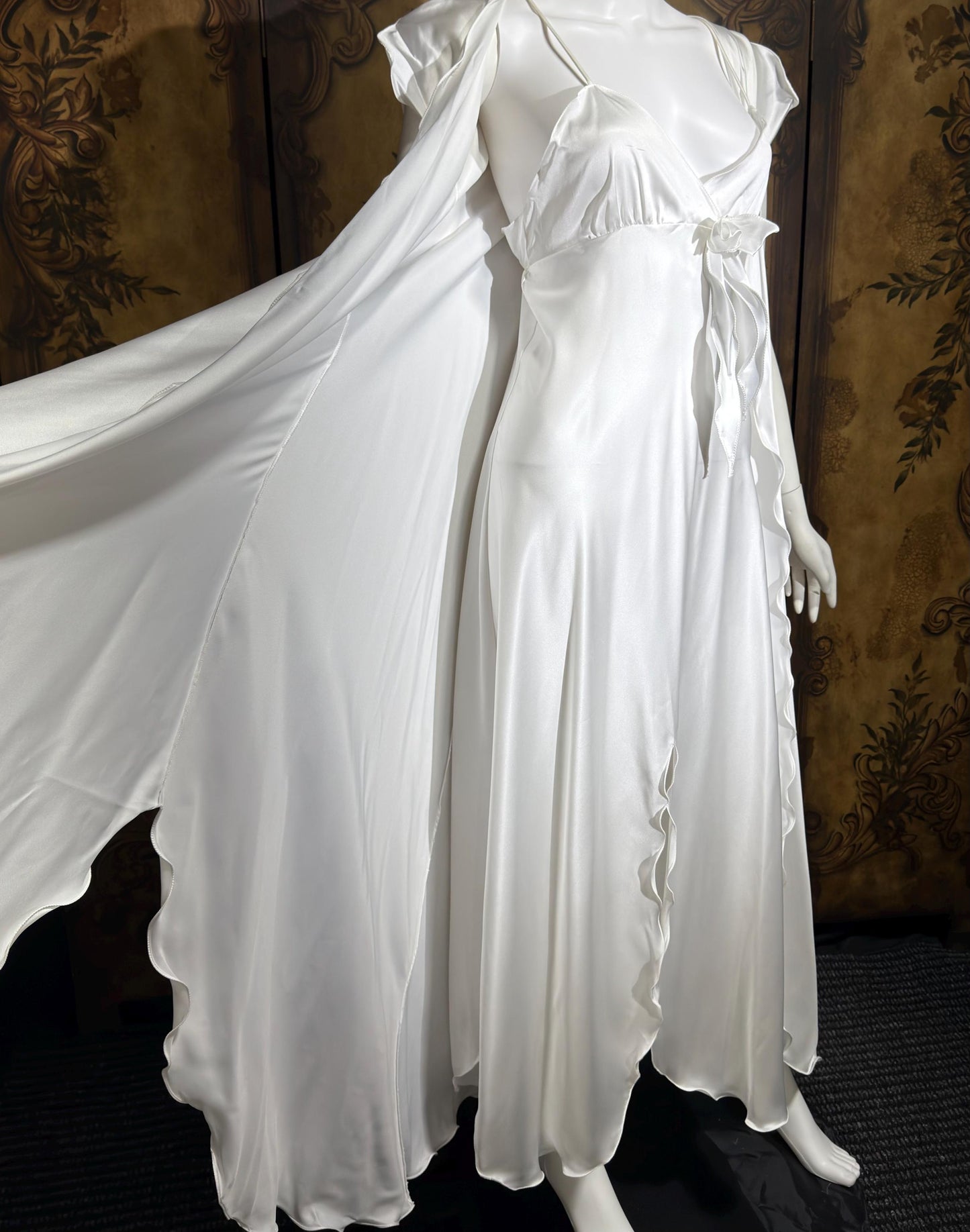 GEORGETTE TRABOLSI Vintage nightgown robe peignoir set, 1980s white lingerie dress set