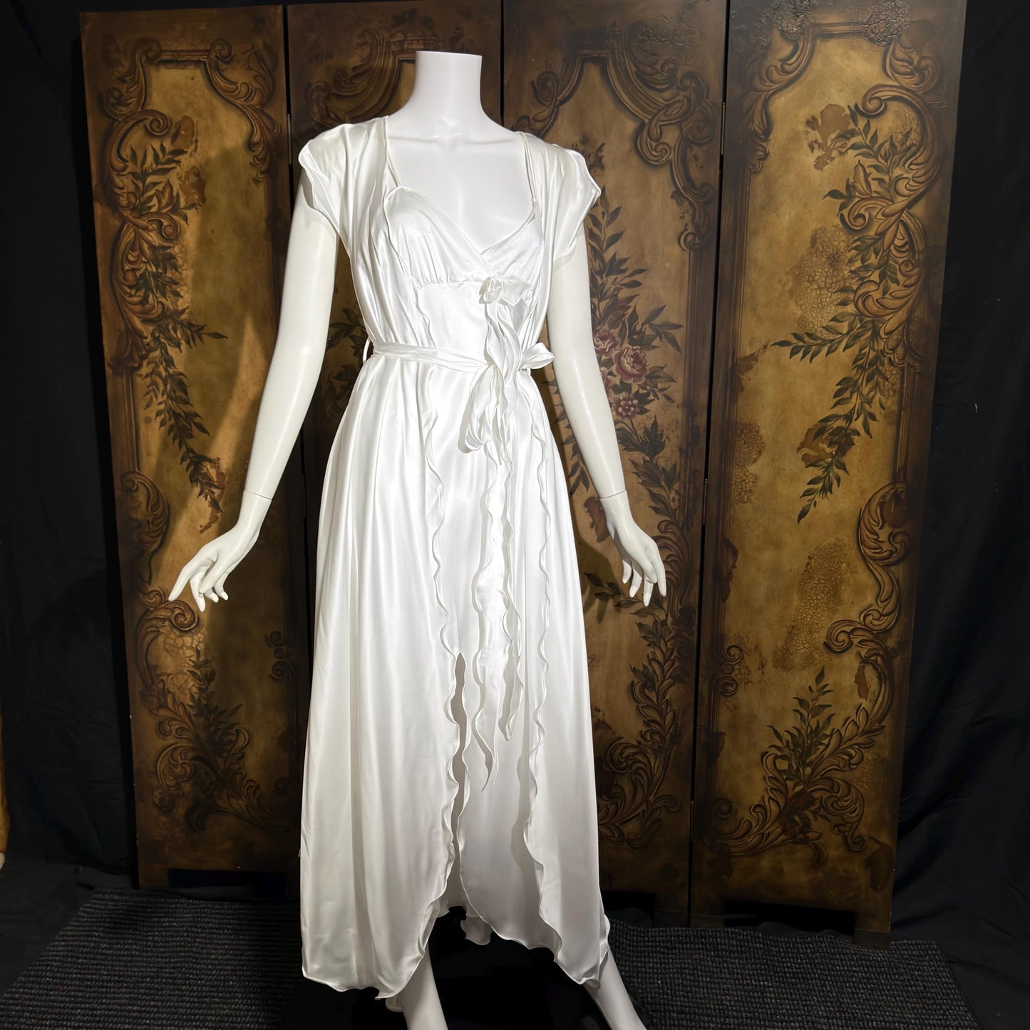 GEORGETTE TRABOLSI Vintage nightgown robe peignoir set, 1980s white lingerie dress set