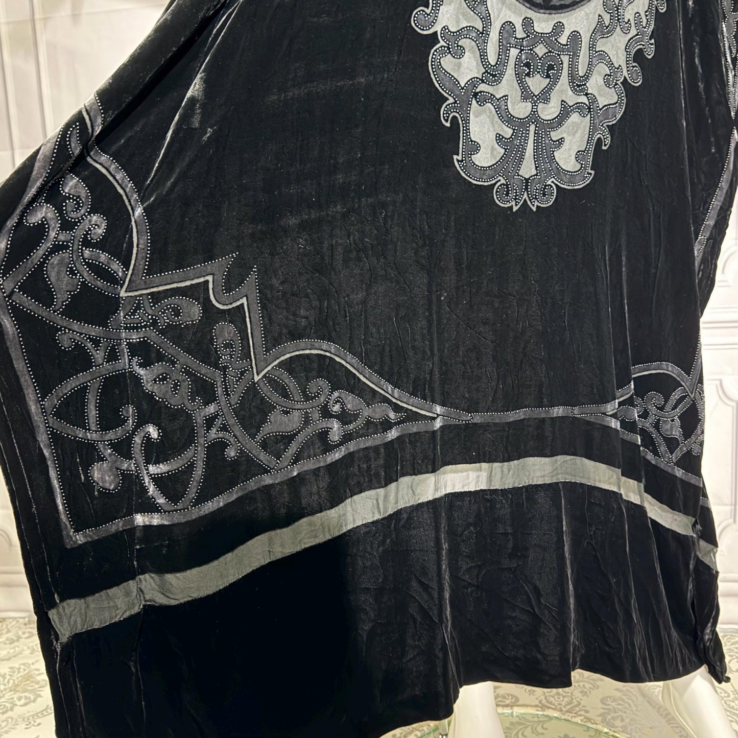 NEIMAN MARCUS vintage evening dress caftan, 1980s black velvet kaftan hostess gown