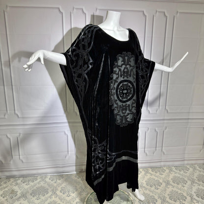 NEIMAN MARCUS vintage evening dress caftan, 1980s black velvet kaftan hostess gown