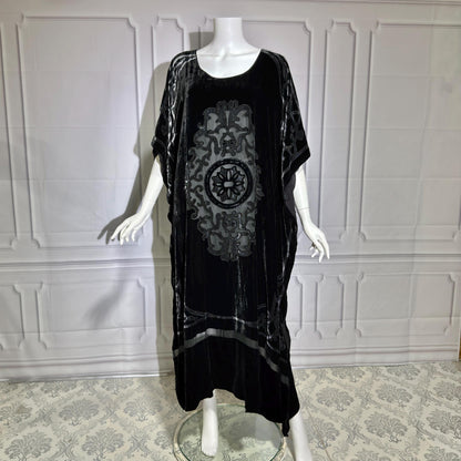 NEIMAN MARCUS vintage evening dress caftan, 1980s black velvet kaftan hostess gown