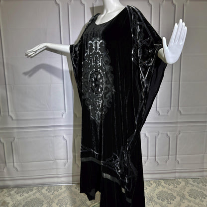 NEIMAN MARCUS vintage evening dress caftan, 1980s black velvet kaftan hostess gown