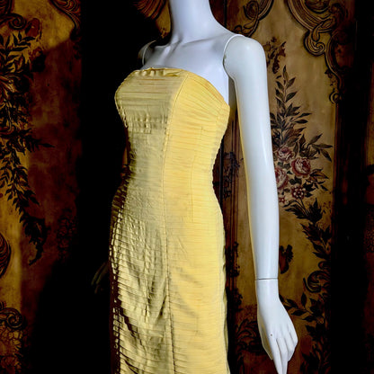 SUZY PERETTE Vintage evening dress, 1950s Yellow wiggle cocktail dress