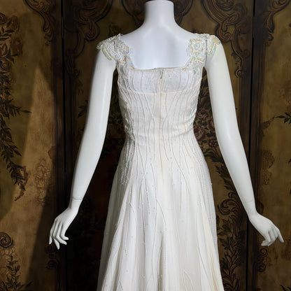 PRONOVIAS vintage wedding dress gown, Y2K white beaded sheath slip dress