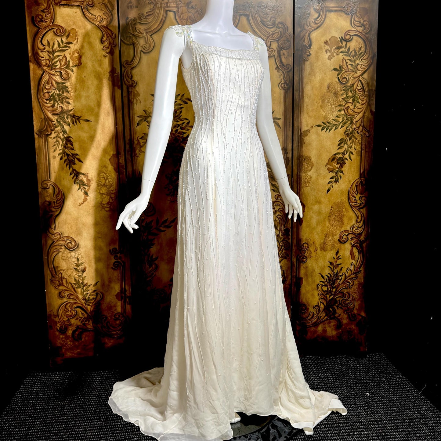 PRONOVIAS vintage wedding dress gown, Y2K white beaded sheath slip dress
